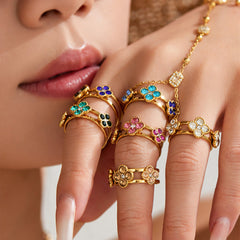 18K Gold-Plated Color Cubic Zirconia Clover Ring