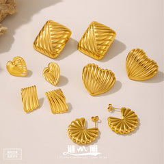 Gold-Tone Ribbed Geometric Stud Earrings