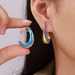 18K Gold-Plated Crescent Enamel Hoop Earrings
