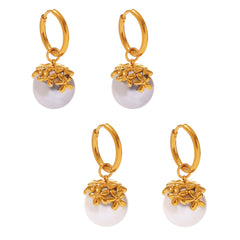 Shell Pearl-Look Flower Cap Drop Earrings