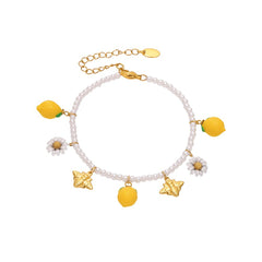 Pearl-Look Lemon Charm Bracelet