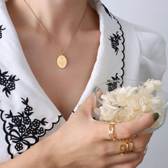 Birth Flower Oval Pendant Necklace