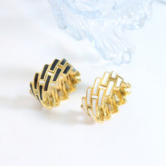 Geometric Enamel Openwork Ring