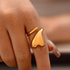 18K Gold-Plated Sculptural Heart Open Ring
