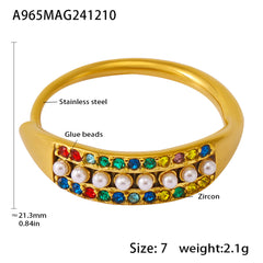 Adjustable Shell Pearl-Look Cubic Zirconia Ring