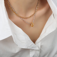Natural Stone Bead & Paperclip Layered Necklace