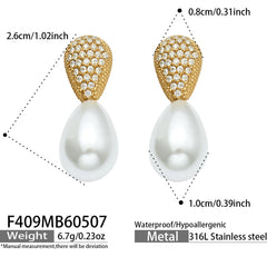 Gold-Tone Faux Pearl Teardrop Earrings