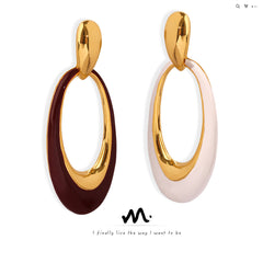 Brown Enamel Oval Drop Earrings