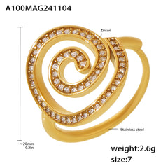 18K Gold-Plated Cubic Zirconia Spiral Open Ring