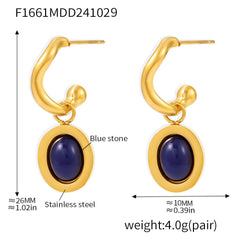 18K Gold-Plated Oval Agate Drop Earrings