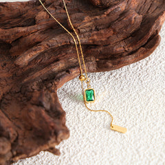 Emerald-Green Cubic Zirconia Lariat Necklace