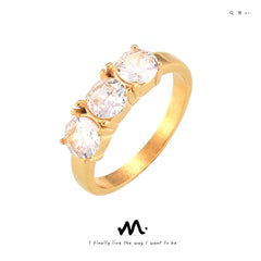 Three-Stone Cubic Zirconia Stainless Steel Ring