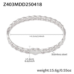 Heart Detail Sculptural Bangle Bracelet
