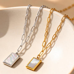 White Shell Rectangle Pendant Necklace