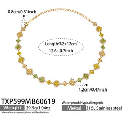 18K Gold-Plated Color Four-Petal Cubic Zirconia Jewelry