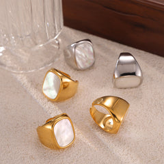 White Shell Sculptural Open Ring