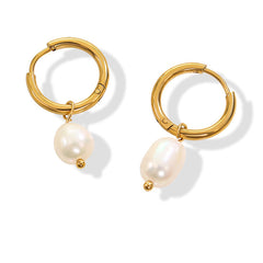Natural Pearl Drop Small Hoop Earrings