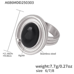 Black Agate Oval Pendant Necklace & Ring