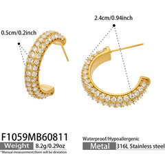 Cubic Zirconia C-Shaped Hoop Earrings