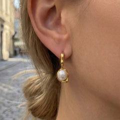 18K Gold-Plated Pearl-Look Drop Hoop Earrings