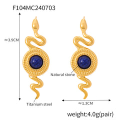 Snake-Shaped Round Stone Drop Earrings