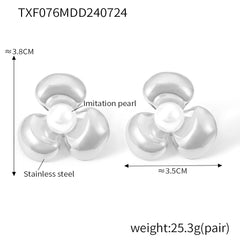 Flower & Shell-Pearl Stainless Steel Stud Earrings