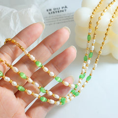 Green Cat-Eye-Look & Freshwater Pearl Beaded Necklace