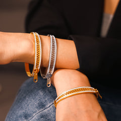 18K Gold-Plated Zipper-Texture Bangle Bracelet