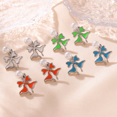 Enamel Flower Pearl-Look Stud Earrings