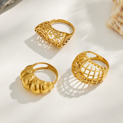 Openwork Vine & Geometric Stainless Steel Rings