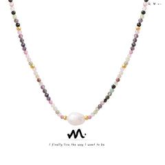Tourmaline Bead and Freshwater Pearl Necklace