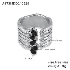 Black Stone-Accent Multi-Row Copper Open Ring