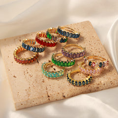 Colored Cubic Zirconia Geometric Open Ring