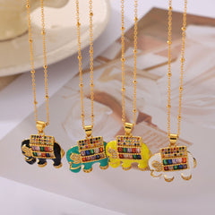 Gold-Tone Enamel Elephant Pendant Necklace
