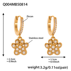 Cubic Zirconia Paw Charm Hoop Earrings