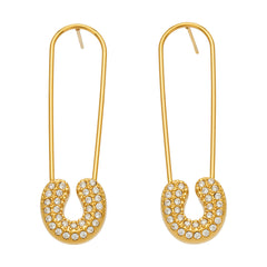 18K Gold-Plated Cubic Zirconia Safety-Pin Earrings