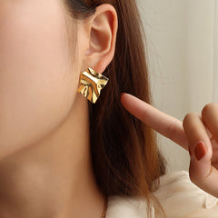 18K Gold-Plated Folded Texture Stud Earrings