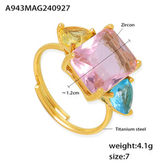 18K Gold-Plated Pastel Cubic Zirconia Open Ring