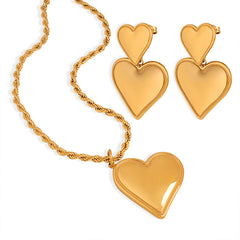 18K Gold-Plated Heart Necklace or Drop Earrings