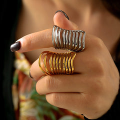 Open Multi-Row Stainless Steel Statement Ring