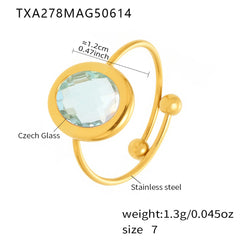 Oval Glass Accent Bead Open Ring