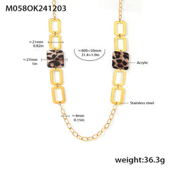 Long Leopard-Pattern Geometric Chain Necklace