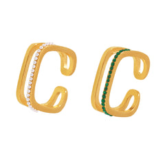 Rectangular Cubic Zirconia or Pearl-Look Open Ring