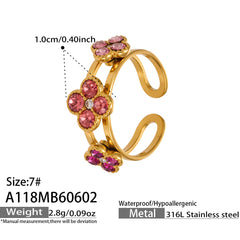 18K Gold-Plated Color Cubic Zirconia Clover Ring