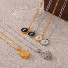Textured Heart and Enamel Cross Pendant Necklaces