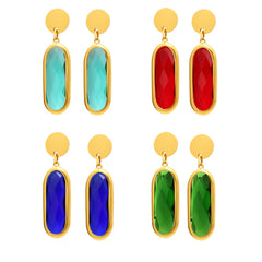 Gold-Tone Oval Glass Drop Earrings