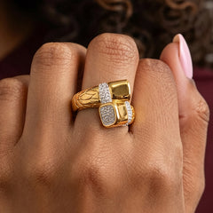 18K Gold-Plated Cubic Zirconia Crossed Statement Ring