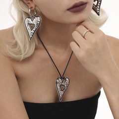 Textured Heart Cord Necklace or Hoop Earrings