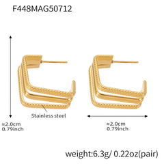Triple-Row Geometric Stainless Steel Hoop Earrings