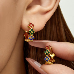 Cubic Zirconia Clover Hoop Earrings